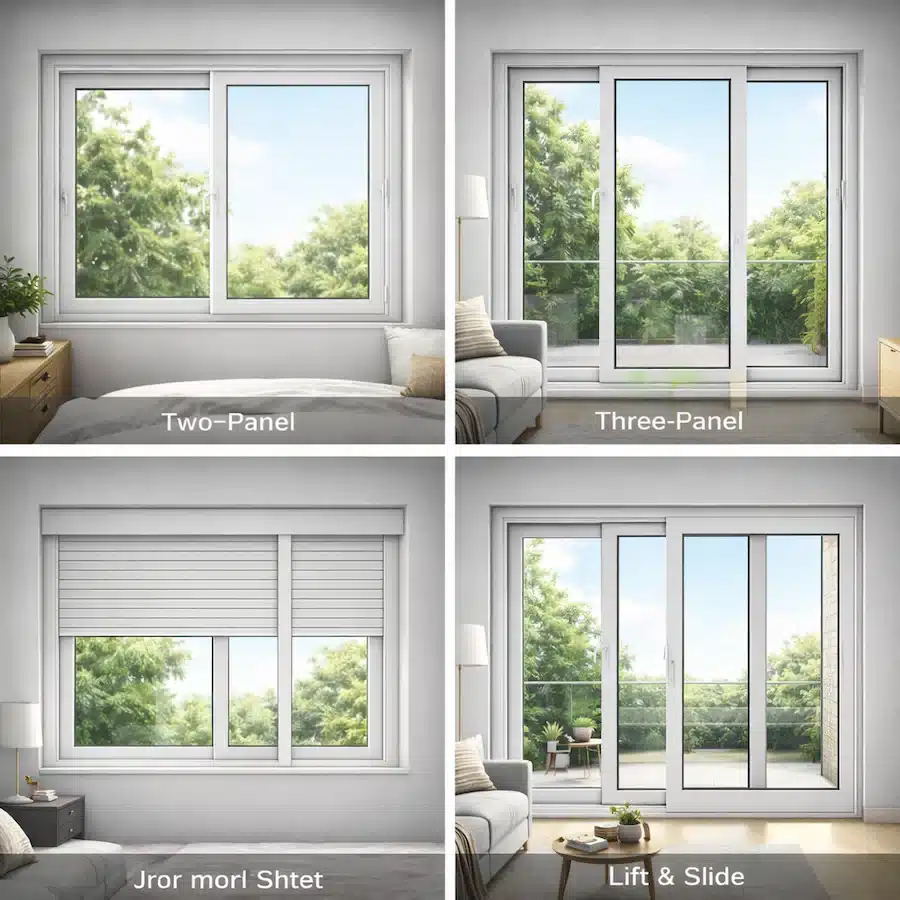 مقارنة بين أنواع شبابيك UPVC الجرار المختلفة مثل ضلفتين وثلاث ضلف ونظام Lift and Slide