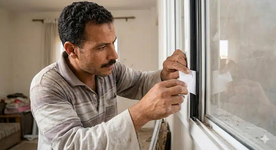 اختبار إحكام غلق النافذة بورقة