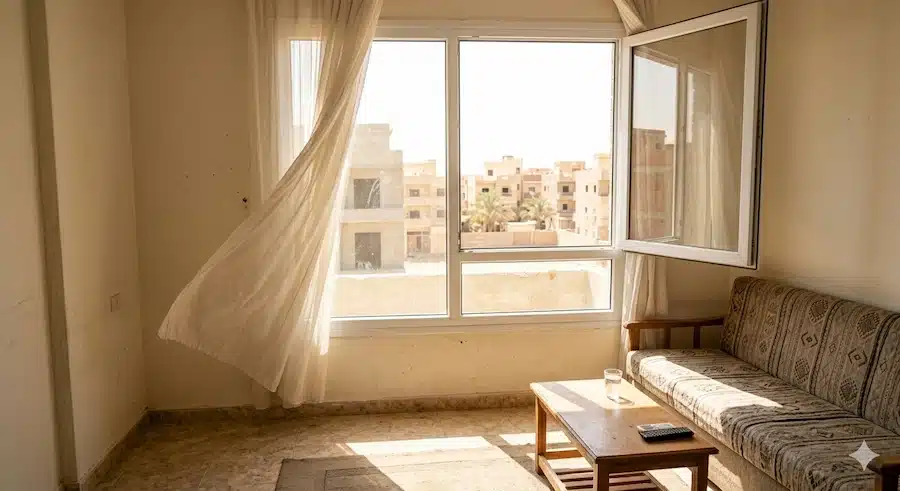 أشعة الشمس تدخل من نافذة داخل شقة مصرية