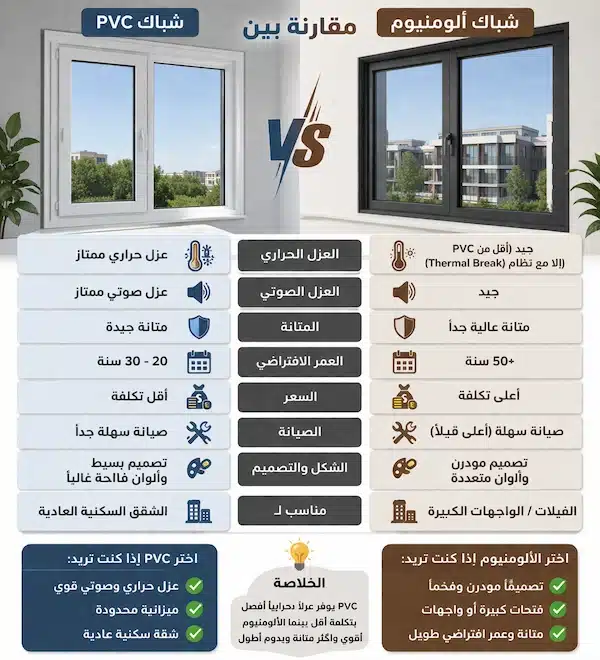 عيوب شبابيك بي في سي