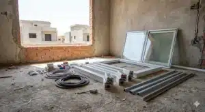 أجزاء نافذة uPVC مفككة قبل التركيب