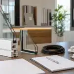 عينات شبابيك UPVC وزجاج دبل وأوراق مراجعة عرض سعر على مكتب عرض حديث