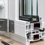 تفاصيل قطاع UPVC وزجاج دبل ومفصلة ومقبض وجوان مطاطي لنافذة حديثة